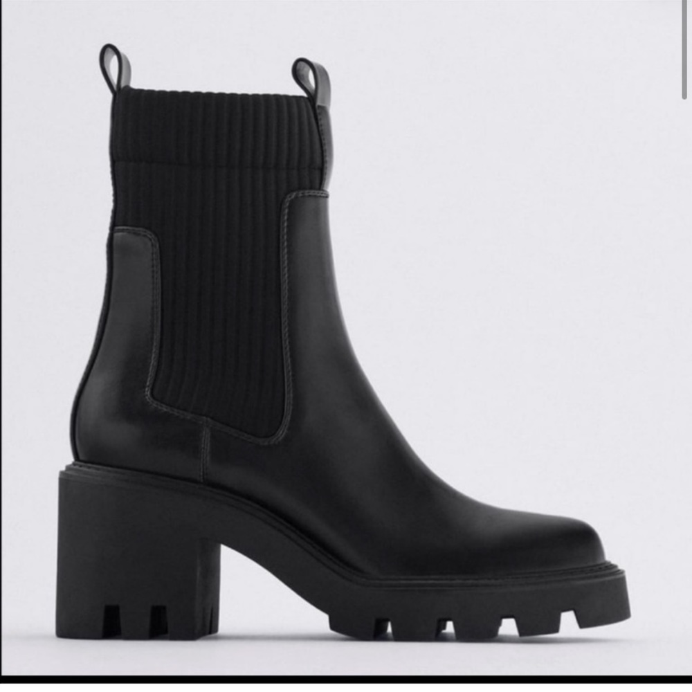 Zara chunky heel sock boot
